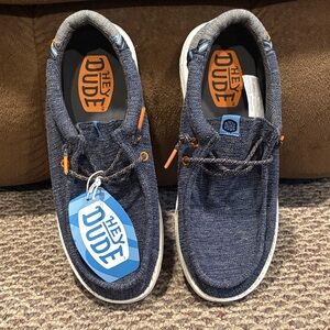 Hey Dude Navy Shoes with Orange Accents